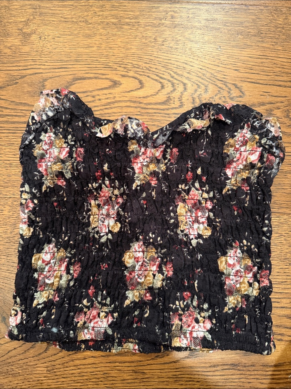 Kimchi Blue Black Floral Smocked Strapless Camisole